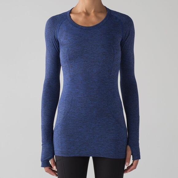 LULULEMON Swiftly Tech Long Sleeve Blazer Blue Black Crew Neck Running Women's 6 - Picture 2 of 13